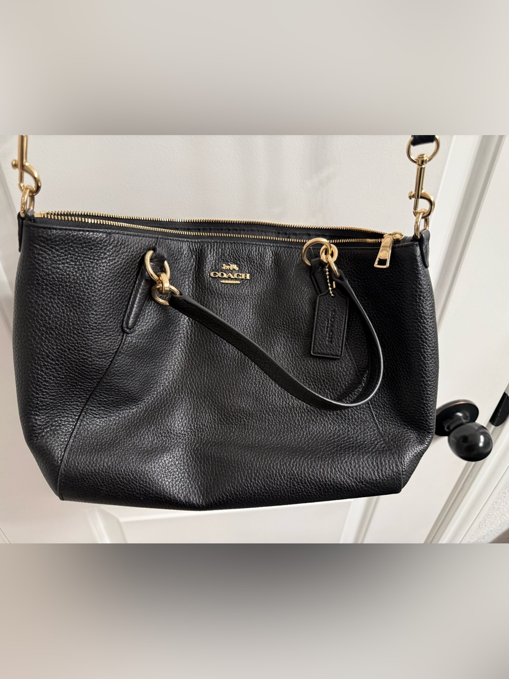Coach Black Pebbled Leather Shoulder Tote with Gold Hardware